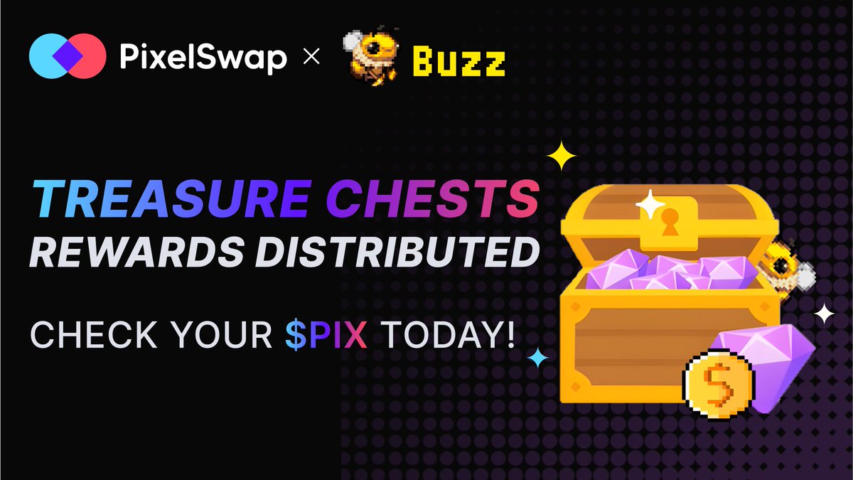 PixelSwap_io's tweet image. 🎉 We’re excited to announce the successful conclusion of the #PixelSwap x BUZZ $PIX Treasure Chest Event! 🎁

🐝 A heartfelt thank you to the busy bees at @BuzzWeb3_  for participating, and a special shoutout to @gate_io for being the official deposit platform. Distribution of…