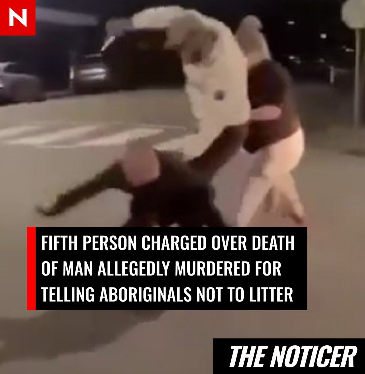 NoticerNews's tweet image. Newcastle man James Callahan, 22, was allegedly stabbed to death after telling a group of aboriginals not to litter.

Now a fifth person has been charged over the shocking attack, which was caught on camera.