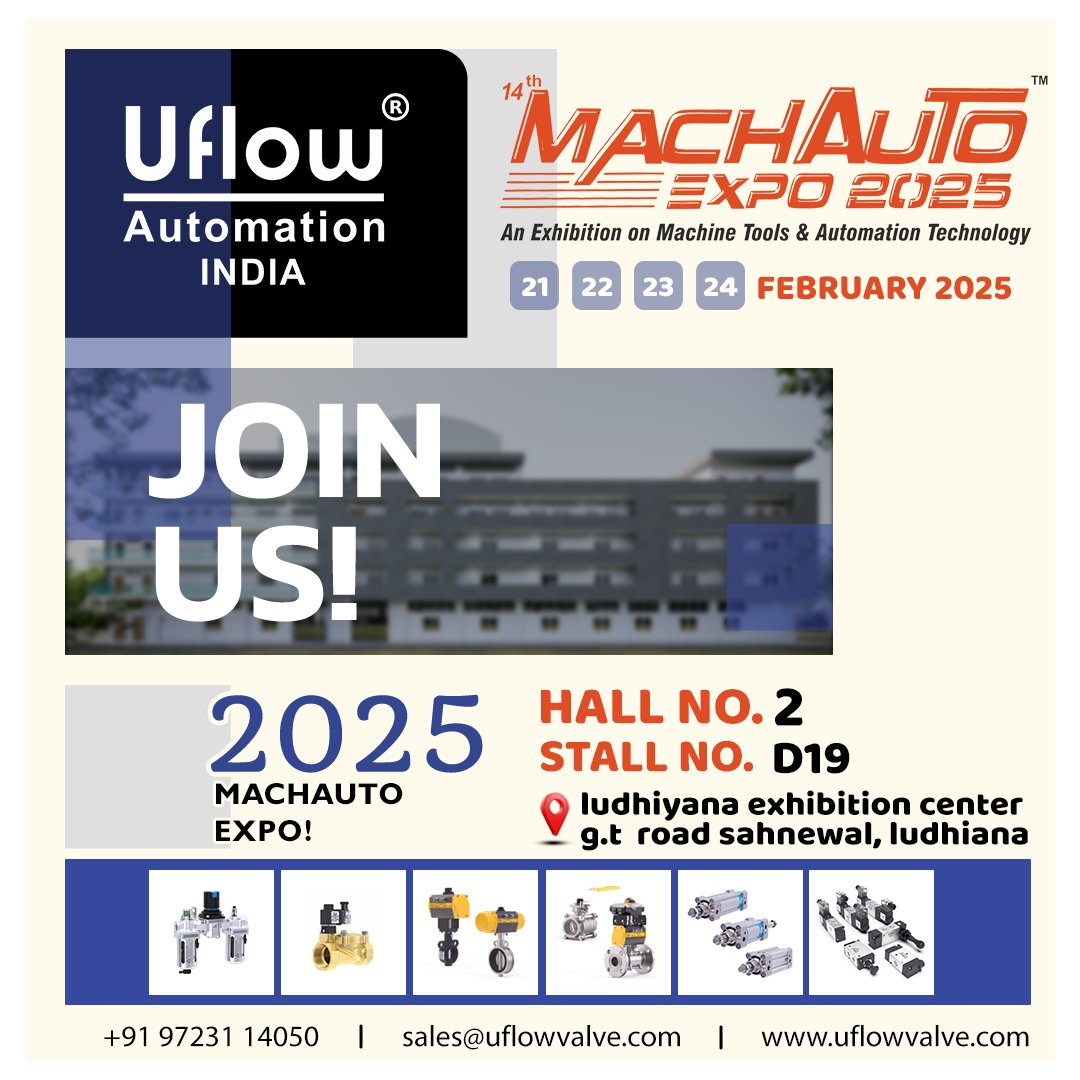 uflowvalve's tweet image. 🌟 Experience the Future of Automation! 🌟

🚀 Join us at the 14th MachAuto Expo 2025 to explore the latest in machine tools &amp;amp; automation technology!

#uflowvalve #machautoexpo2025 #automationtech #machinetools #pneumaticactuators #expo2025 #ludhianaexpo #makeinindia