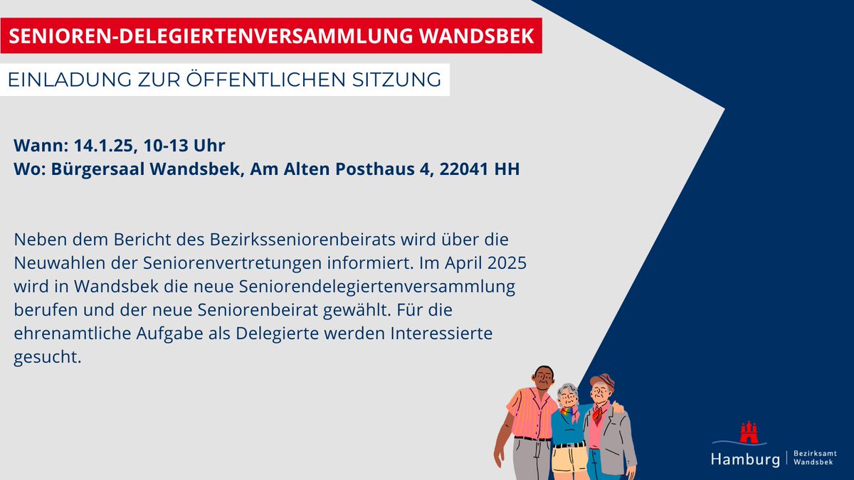 Am 14.1.25 findet die nächste öffentliche Sitzung der #Senioren-Delegiertenversammlung statt 💬. Ihr seid herzlich #eingeladen 😊! Weitere Infos: t1p.de/bu7dd.