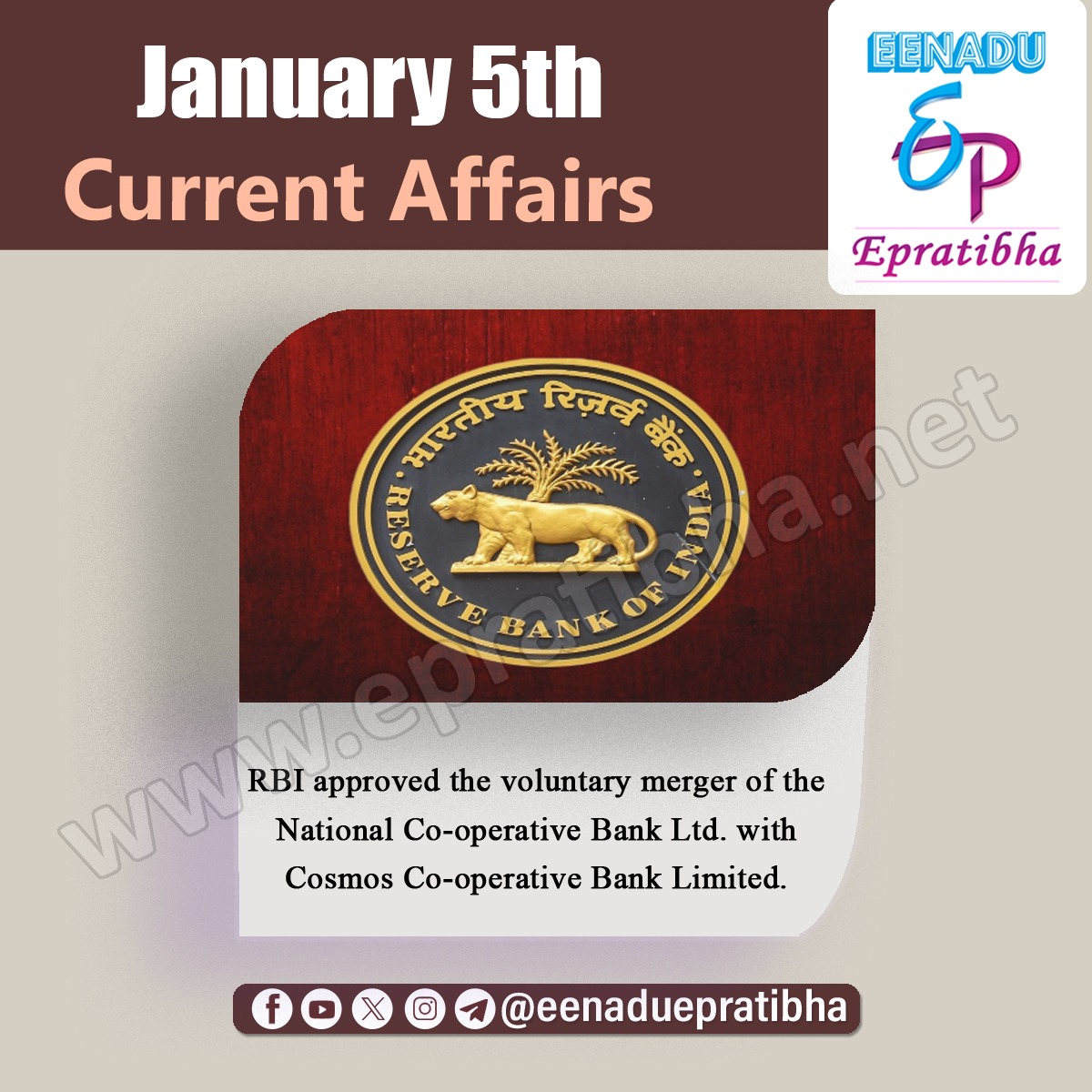 eenaduepratibha's tweet photo. January5th Current Affairs
visit: https://t.co/AZaiYhIp15
#currentaffairs #kevanparekh
#rbi #nationalgames #costassimitis #nationalbirdday #centralgovernmentjobs #appsc #upsc #tspsc #police #ssc #eenadu #epratibha #eenaduepratibha https://t.co/etknxDfmT5
