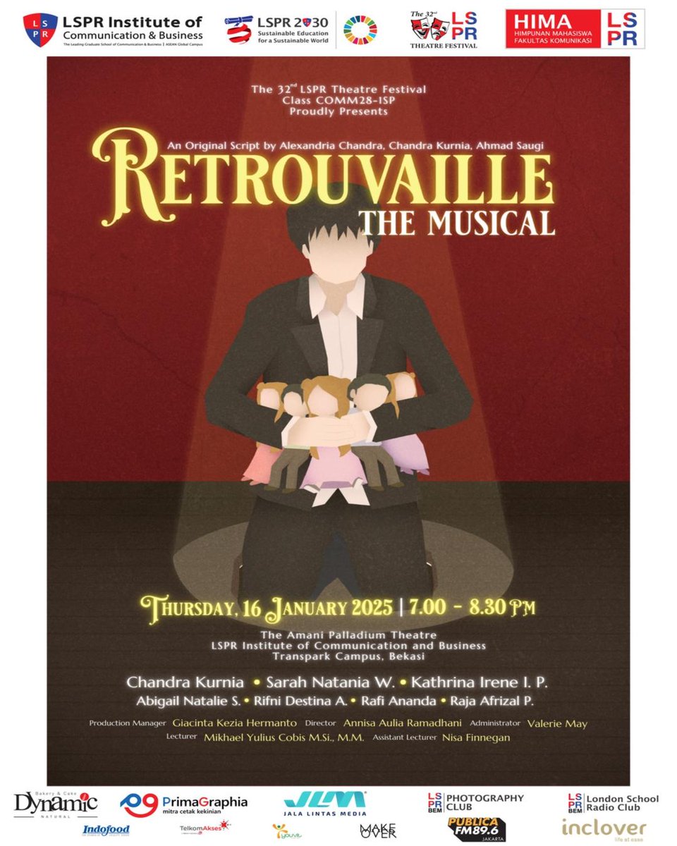 Pecinta seni dan teater, yuk merapat ke Retrouvaille: the Musical! 
📍 Amani Palladium Theatre, LSPR Transpark Campus, Bekasi
🗓️ Kamis, 16 Januari 2025, 18.00 WIB
Info &amp; tiket: @retrouvaille.theatre atau WA Jeremy di 0822-1047-6336.
#RetrouvailleTheatre #PertunjukanTheatre