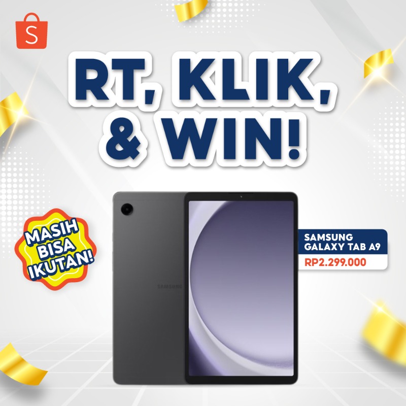 ShopeeID's tweet photo. ✨ GIVEAWAY SAMSUNG TAB A9 ✨

Kesempatan TERAKHIR buat dapetin Samsung Galaxy Tab A9 nih!

Caranya:
- FOLLOW @ShopeeID
- RT tweet ini
- KLIK banner di bawah ini 
- REPLY barang terakhir yang kamu checkout di Shopee!

GOOD LUCK!