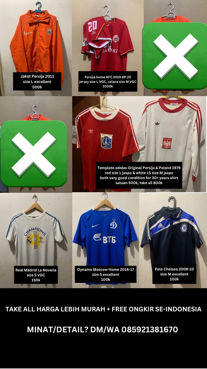 maungngomul's tweet photo. @meme_posser Dijual jersey, jaket, dan sepatu bola dengan size, kondisi, & buka harga seperti berikut. Tawar aja sesuka hati. Minat bisa dm/wa 085921381670๐ terima kasih admin baik hati๐ซฐ semoga daganganku laku dan admin berkah terus๐คฒ #modalaway https://t.co/vAU3IRC5rH