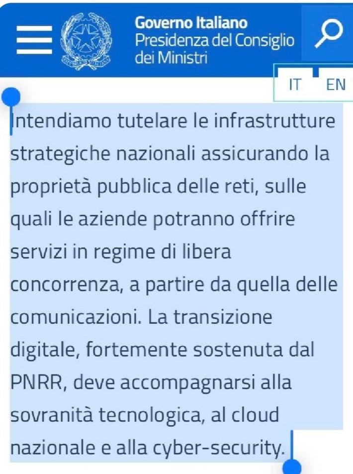 SabinaCusin's tweet image. Con queste dichiarazioni programmatiche #Meloni ha ottenuto la #fiducia dal Parlamento il 25 ottobre 2022.
In seguito ha svenduto Rete #TIM a #KKR, oggi vuole concedere i dati degli Italiani ad un privato extracomunitario. Deve dimettersi o va sfiduciata .