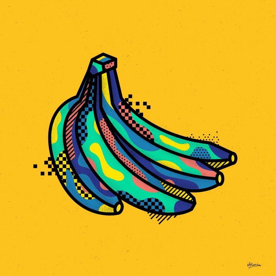 SmirapDesigns's tweet image. Gm

I did a thing...
My 1st post on Rodeo is Banaynays 🍌
4 bananas to be precise , so roughly worth about 25 million.

Fun fact I made this illustration back in 2020. 
It was part of a small fun still life series.