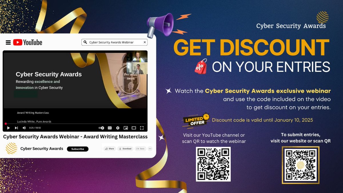 🚀 Don’t miss this opportunity to elevate your nomination and save while you're at it!

lnkd.in/gT4PCnG2

hashtag#CyberSecurityAwards hashtag#AwardWritingMasterclass hashtag#NominationDiscount hashtag#CyberInnovation