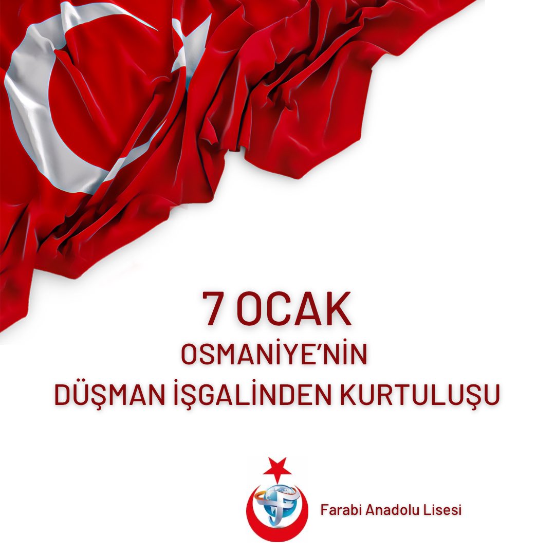 7 Ocak 1922, Osmaniye’nin bağımsızlık ve kahramanlık destanının yazıldığı gündür. Aziz şehitlerimizi ve gazilerimizi saygı, minnet ve rahmetle anıyoruz.

Farabi Anadolu Lisesi olarak bu şanlı günü gururla kutluyoruz.

#Osmaniye #7Ocak #KurtuluşGünü <a href="/ALBAKAydn/">Aydın ALBAK</a> <a href="/MehmetKaynar14/">Mehmet Kaynar</a>