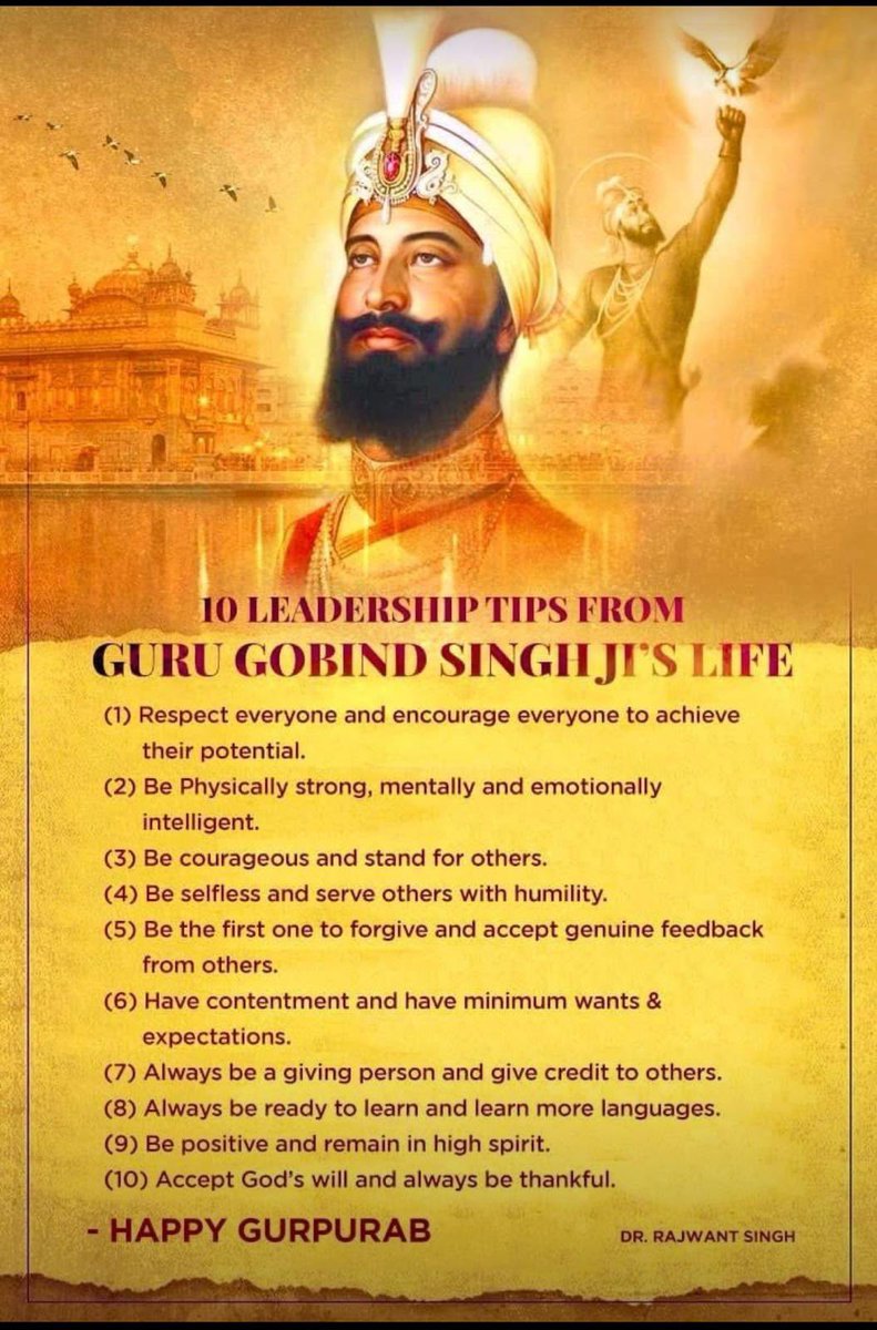#HappyGurpurab
#DEI #Values

35mn Sikhs in 🌍
4th largest faith
#GuruNanakDevJi - 1st Guru
#GuruGobindSinghJi - 10th &amp; founder of Khalsa
Began in N #India, Punjab

Leaders aren’t just corporate #SteveJobs or #ElonMusk, #Gurus have been inspiring for millennia
📕#TheValuesCompass