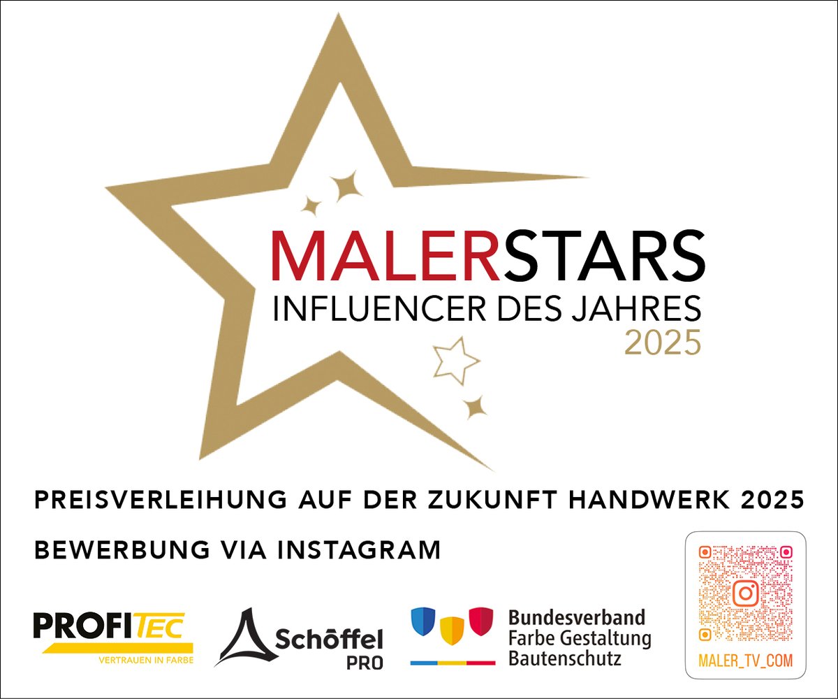 Auf der FAF im April 2024 wurde erstmals der Preis „MALERStars –  Influencer des Jahres“ vergeben. Initiiert vom Fachmagazin Maler und  Lackierermeister, richtet sich der Wettbewerb an Content Creator, die im  Berufsalltag mit Pinsel, shorturl.at/bfWrj
