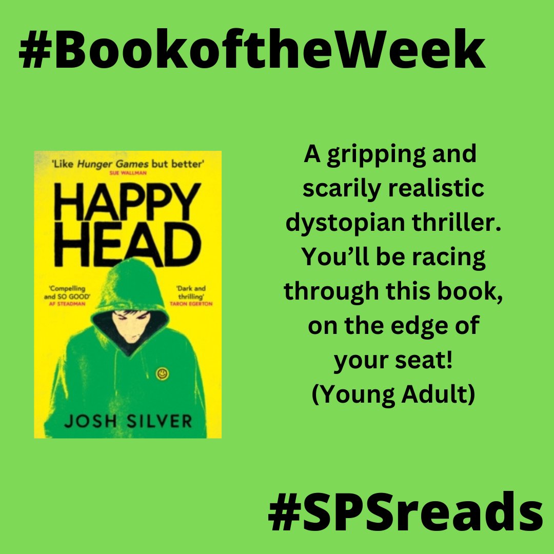 LibrarySps's tweet photo. Our first #BookoftheWeek is the thrilling 'HappyHead' by Josh Silver @RocktheBoatNews
It's an exciting, edge of your seat dystopian thriller - which is scarily, feasibly realistic!
#SPSreads #HappyHead #JoshSilver https://t.co/XX56BZcS0p