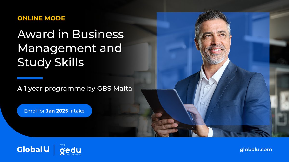 GlobalUEdu's tweet photo. Award in Business Management and Study Skills is open for enrollment.
Join GlobalU today to apply for this in-demand online course by GBS Malta for our upcoming January 2025 intake.
#GlobalU #OnlineLearning #GBSMalta #AwardinBusinessManagementandStudySkills https://t.co/b2lByuMsuh
