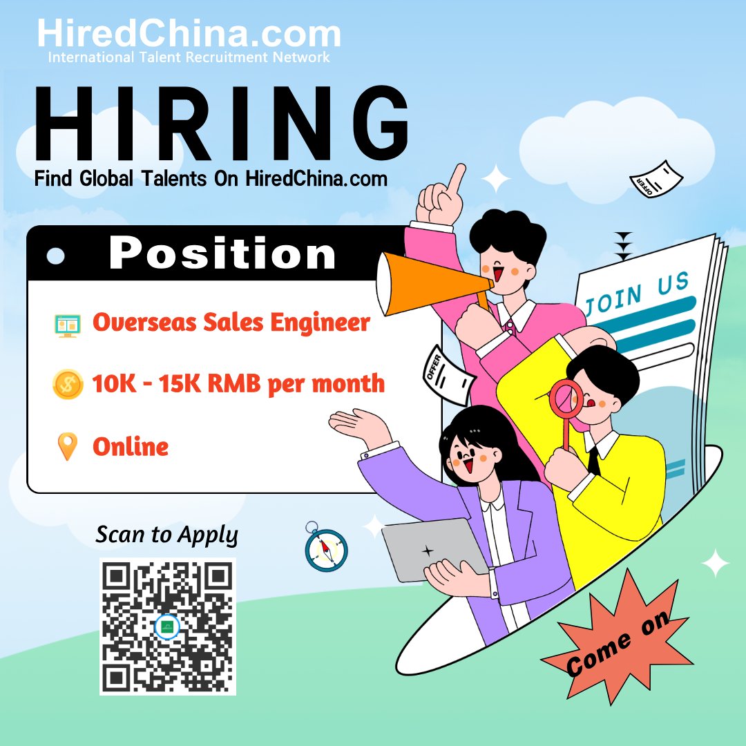 Hiring!
Comment “HC”to get more details
Drop your CV to: careers@hiredchina.com
Follow us to get more job opportunities!!
#HiredChina #jobs #HiringNow #hiring