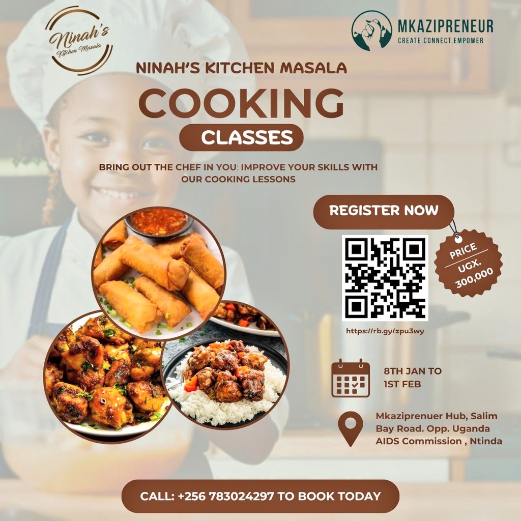 ninahs_kitchen_'s tweet photo. Join our #cooking_classes from 8th-Jan to 1st-Feb-2025 at Mkazipreneur Hub, Ntinda.
✨ Learn, cook, and enjoy delicious dishes for just UGX 300,000.
📞 Call +256 783024297 or register here: https://t.co/RnJvJfhPJA
#CookingClasses #LearnToCook #NinahsKitchenMasala https://t.co/493xgihlsI