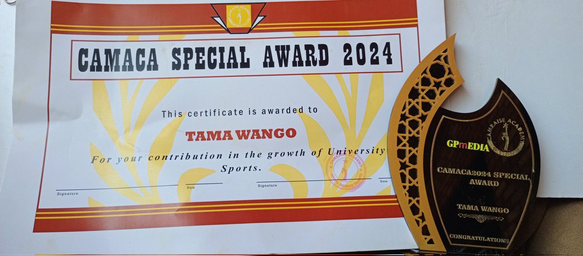 Thank you Camraise Academy Awards - CAMACA for recognizing my contribution towards the growth of University Sports. 
Thanks
