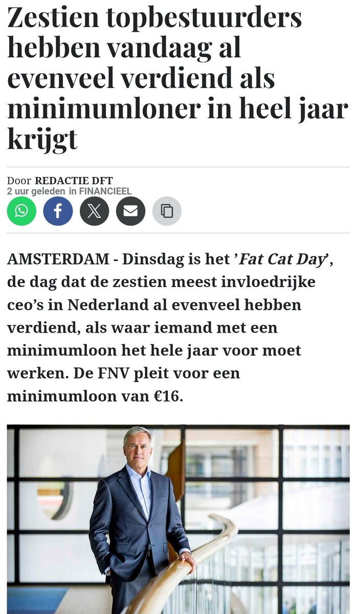 nickynicky78's tweet photo. Ceo Frans Muller #AholdDelhaize kreeg op 2 januari €6.957.432. Een 21-jarige vakkenvuller bij #AH moet daar 214 jaar voor werken.
Ceo Dolf van den Brink #Heineken kreeg die dag €6.509.325. Dat is 118 keer zoveel als de gemiddelde logistiek medewerker bij Heineken.
#FatCatDay https://t.co/pFNrSgZfHG