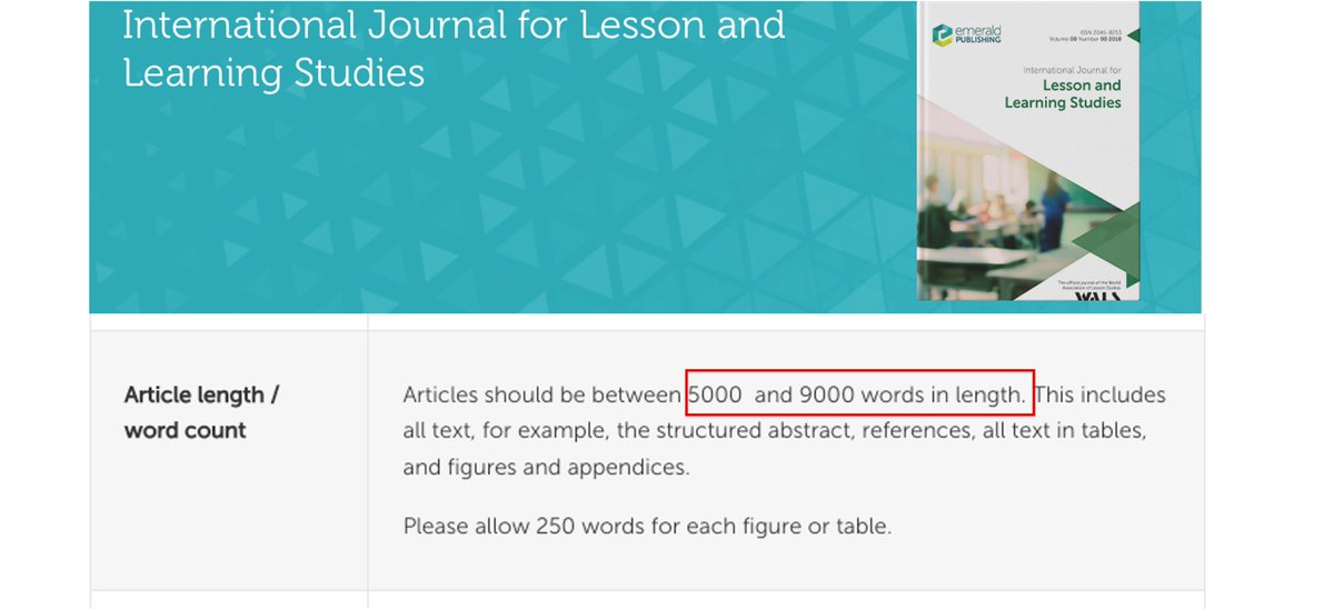 Shirley Tan (@tan_shirley_) on Twitter photo In response to valuable feedback from authors, the editorial team of IJLLS successfully negotiated with the publisher to increase the word limit from 7,000 to 9,000 words. 🎉
<a href="/WALessonStudy/">WALS</a> <a href="/SuiGoei/">Sui Lin Goei</a> <a href="/sdotger/">Dr. Sharon Dotger</a> <a href="/JamesCalleja7/">James Calleja</a> <a href="/HoznourPia/">Pia Hoznour</a> <a href="/SELeakey/">Sarah Leakey</a> <a href="/jpmynott/">JP Mynott</a> In response to valuable feedback from authors, the editorial team of IJLLS successfully negotiated with the publisher to increase the word limit from 7,000 to 9,000 words. 🎉
<a href="/WALessonStudy/">WALS</a> <a href="/SuiGoei/">Sui Lin Goei</a> <a href="/sdotger/">Dr. Sharon Dotger</a> <a href="/JamesCalleja7/">James Calleja</a> <a href="/HoznourPia/">Pia Hoznour</a> <a href="/SELeakey/">Sarah Leakey</a> <a href="/jpmynott/">JP Mynott</a>