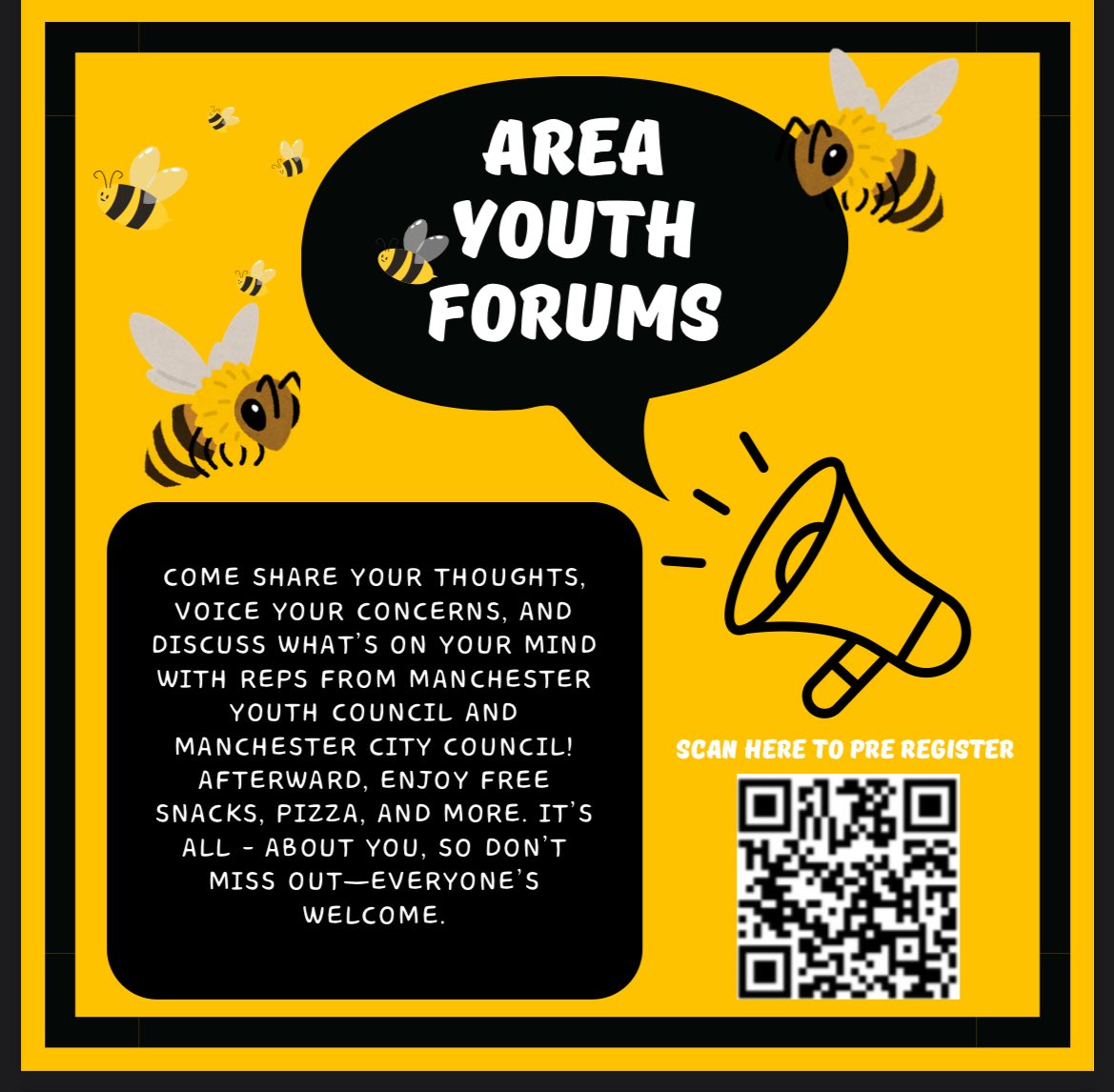 New Year comes New opportunities! 
Area Youth Forums are back. 

First meeting is 14th Jan we’ll be meeting from 5:30 at Sporting Edge, Openshaw 

Find out more about AYF in our bio 🐝