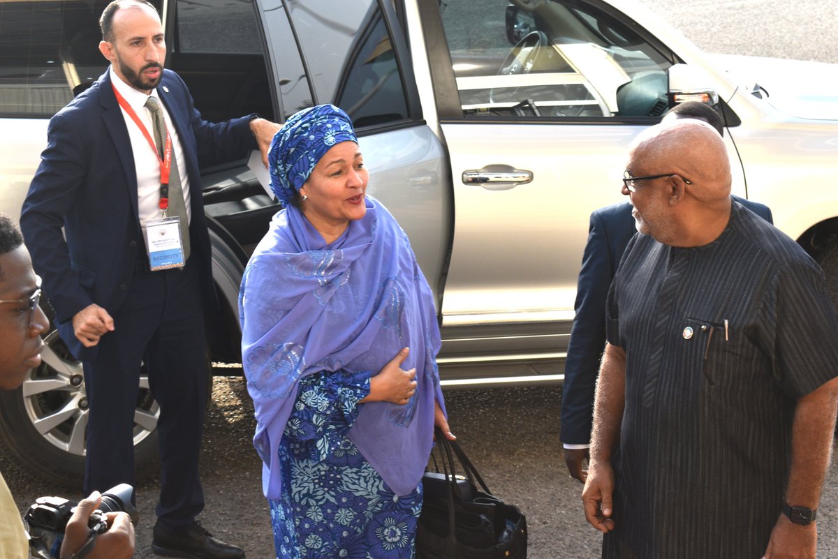UNinGhana's tweet photo. The @UN Deputy Secretary-General, @AminaJMohammed just arrived in Ghana to attend the inauguration of the President-elect @JDMahama as the 9th President of the Republic of Ghana🇬🇭. She was met on arrival by @charlesabani and @pobee_martha 

The #UNinGhana warmly welcomes you. https://t.co/WNR3WhELda