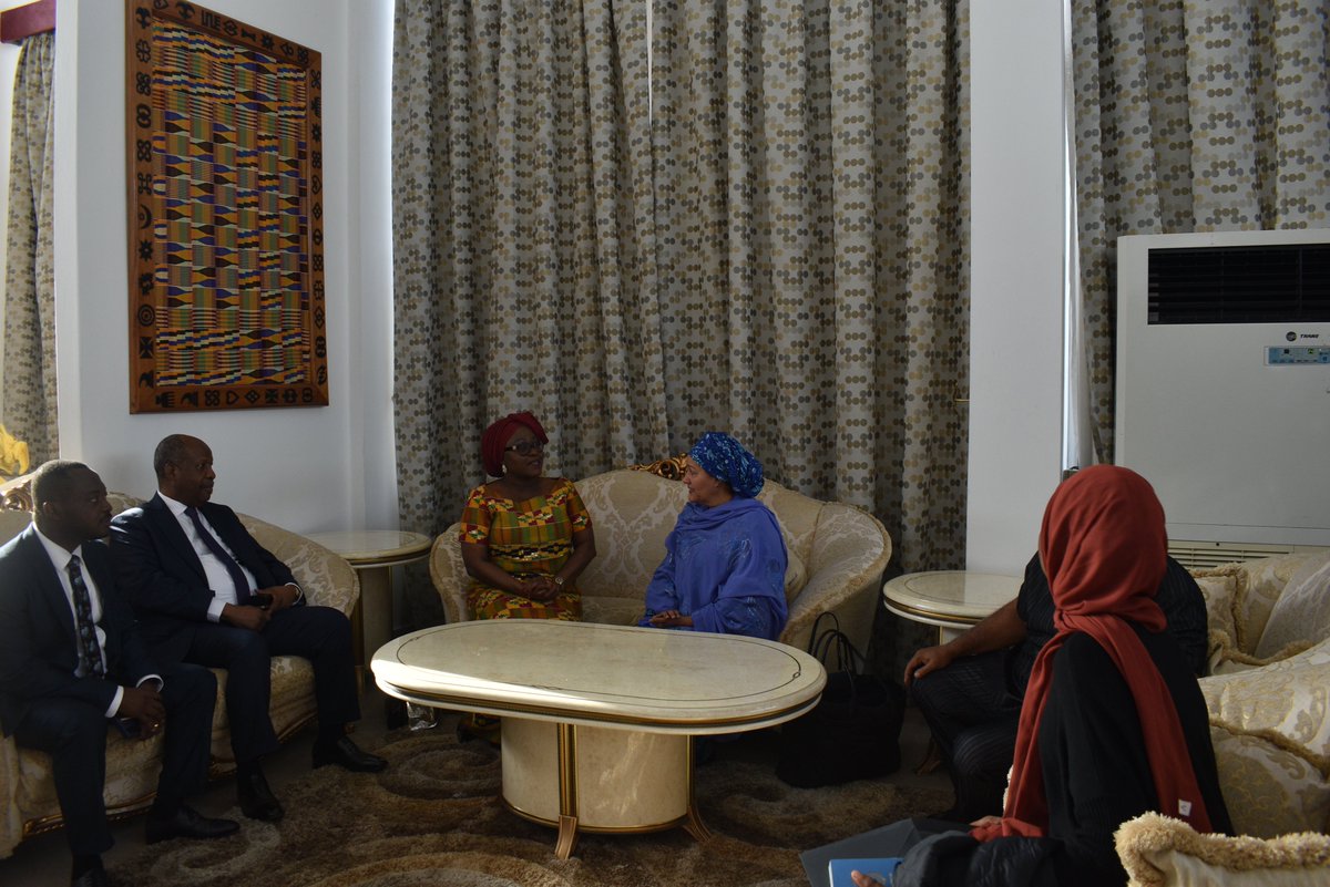 UNinGhana's tweet photo. The @UN Deputy Secretary-General, @AminaJMohammed just arrived in Ghana to attend the inauguration of the President-elect @JDMahama as the 9th President of the Republic of Ghana🇬🇭. She was met on arrival by @charlesabani and @pobee_martha 

The #UNinGhana warmly welcomes you. https://t.co/WNR3WhELda
