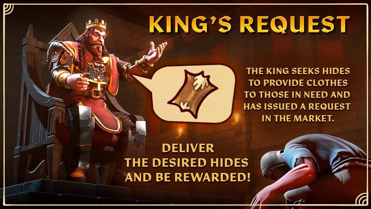 Answer the King’s call, Knights! 🛡️

Deliver the hides needed to clothe the realm and earn your rightful rewards. 
Support the kingdom in its time of need! ⚔️