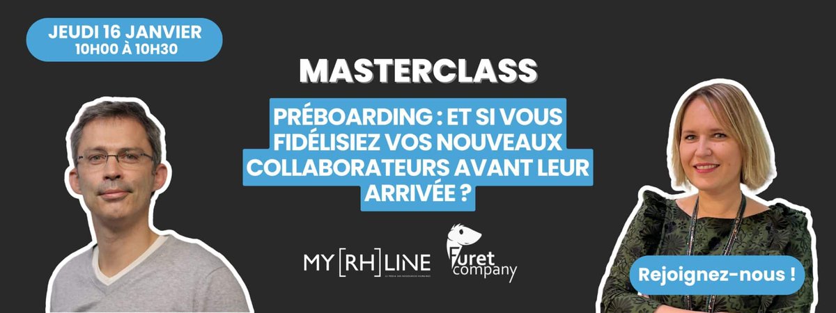 💡Masterclass Préboarding : Comment créer une expérience engageante qui fidélise vos nouveaux talents avant même leur arrivée ? 🚀

C’est le thème de la masterclass proposée dans le cadre de la matinale <a href="/myrhline/">myRHline.com</a> jeudi 16 janvier à 10h ! 

Inscrivez-vous👇
myrhline.clickmeeting.com/preboarding-et…