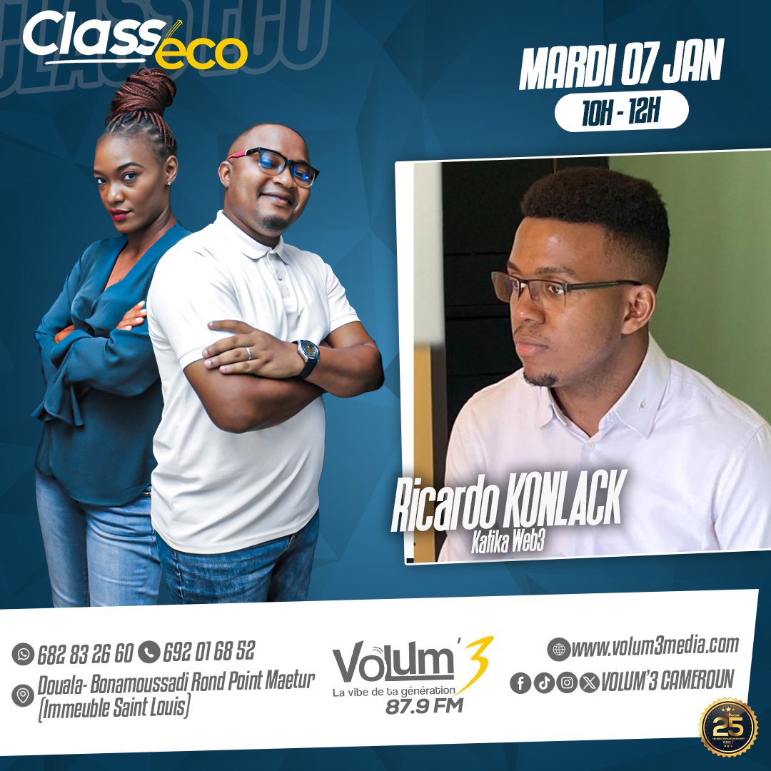 Volum3Cameroun's tweet photo. 🟡Class'Eco 🛫 --- On s'intéresse au #blockchain avec Ricardo Konlack, promoteur de Katika Web3.

#25H2V3
#LaVibeDeTaGeneration
#finetech
#Katika https://t.co/ckLgP2K7AE