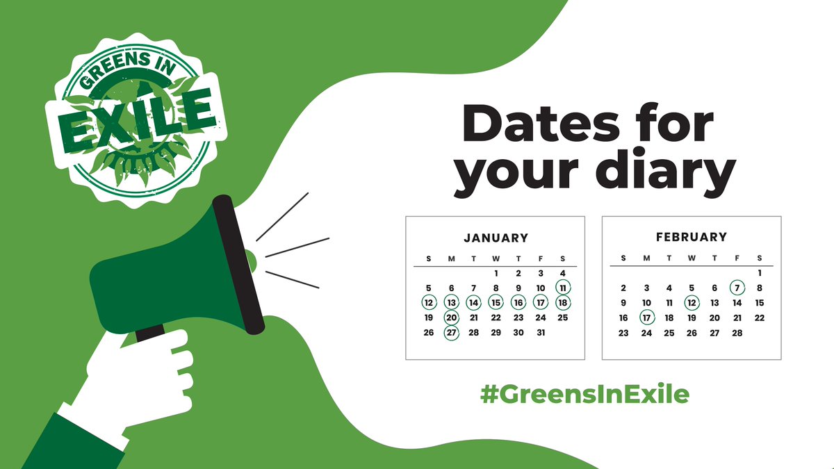 🌿This week's dates for your diary! If you are a Green Party member, get involved and help keep the Party accountable for its decision making. Visit greensinexile.org.uk/dates-for-your…… for further information. #GreensInExile #TakeBackControl #Accountability #Engagement