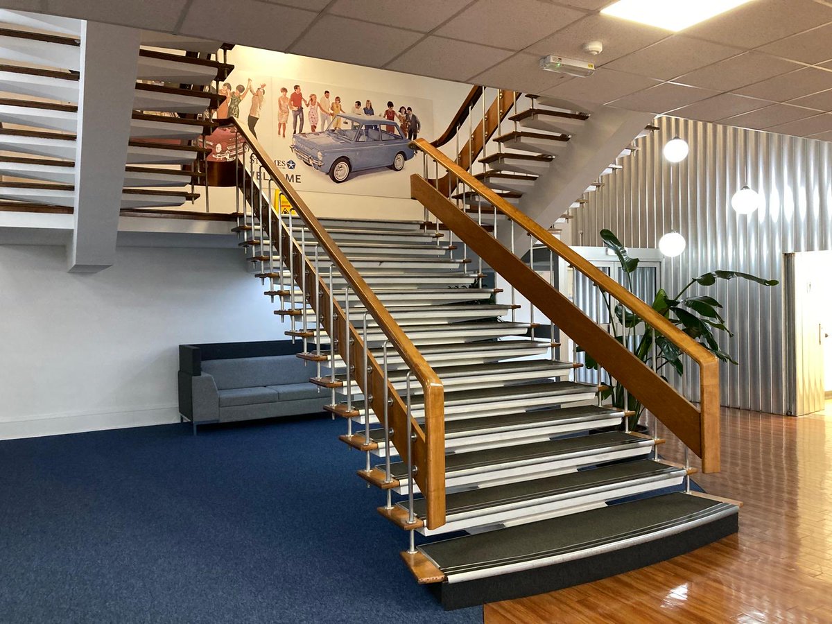 Possible a last look at the original stair to the former Chrysler Linwood Offices before demolition. ⁦⁦<a href="/PaulJSweeney/">Paul Sweeney</a>⁩ Beautiful bit of Detroit design in Paisley.