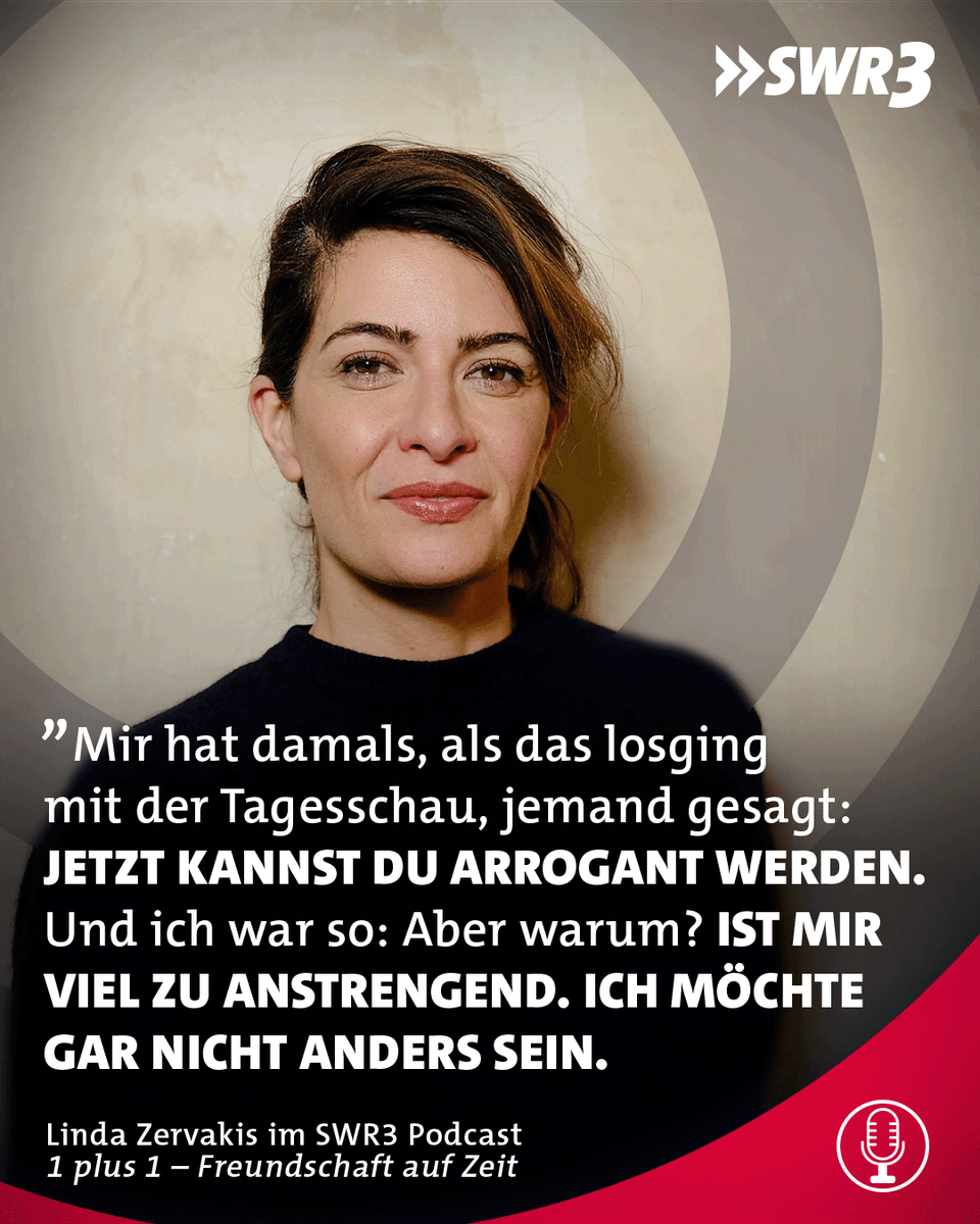 swr3's tweet photo. Sich selbst treu bleiben – das ist Moderatorin #LindaZervakis sehr wichtig, wie sie im Gespräch mit Schauspieler #MerlinSandmeyer verrät. Habt ihr Tipps, wie ihr auf eurem Kurs bleibt?

Die neue #Podcast-Folge „1 plus 1 – Freundschaft auf Zeit“ hört ihr in der ARD Audiothek und überall, wo es Podcasts gibt!