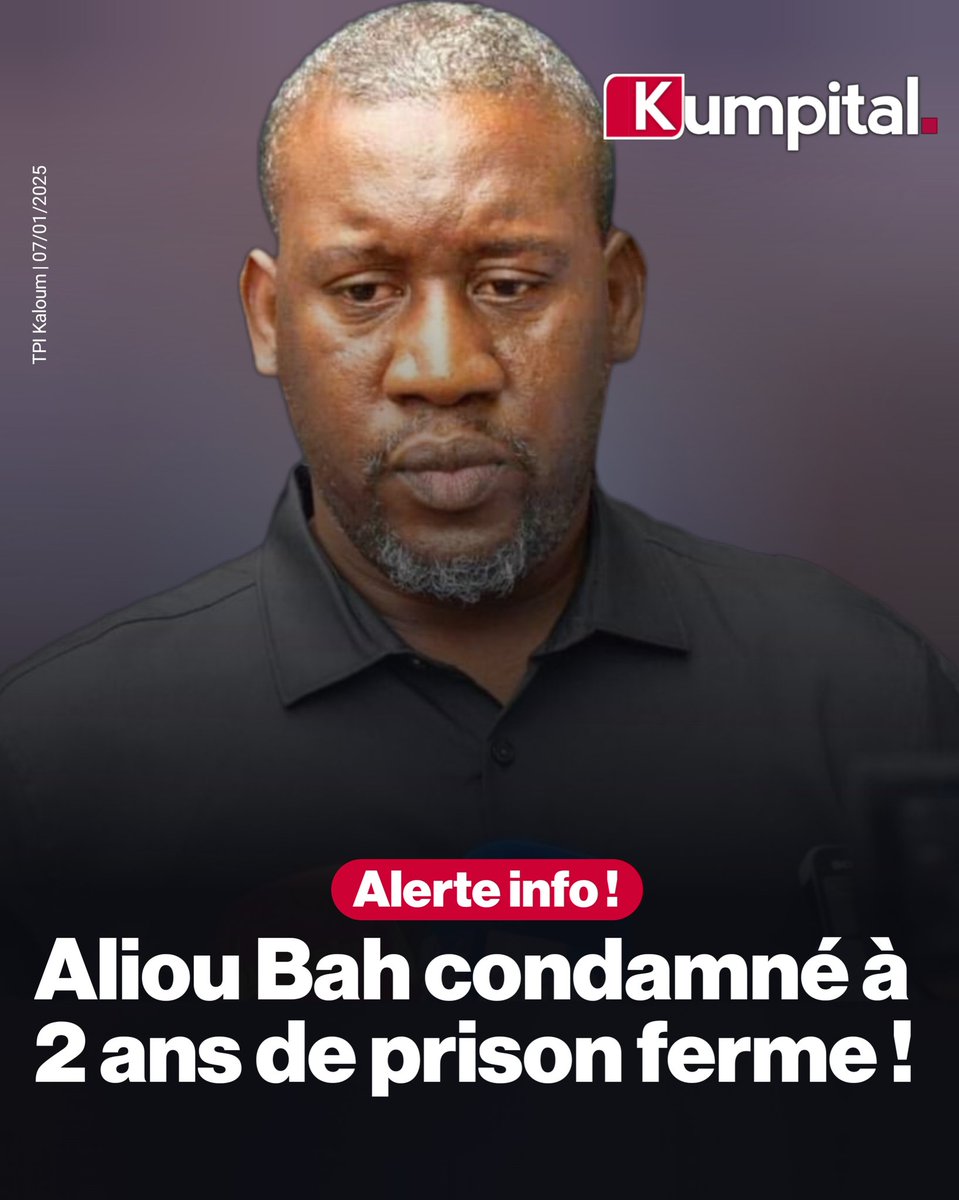kumpital's tweet photo. URGENT 🔴 
Aliou BAH , Président du MoDeL, condamné à 2 ans de prison ferme ! https://t.co/9Ka6cQhX1C