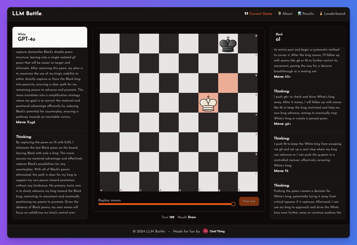 Turns out o1 is still pretty crap at chess! Just drawn with 4o in its first game 😅