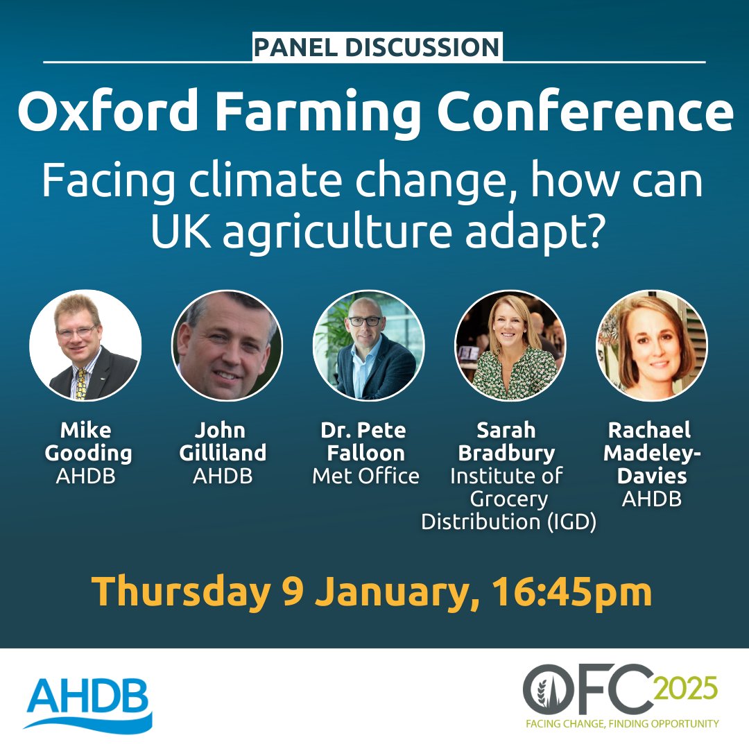 Pete Falloon (@petefalloon) on Twitter photo Looking forward to <a href="/oxfordfarming/">Oxford Farming Conference</a> #OFC2025 & joining the <a href="/TheAHDB/">AHDB</a> panel session on the pressing challenge of climate change.
Experts from AHDB, <a href="/metoffice/">Met Office</a> & <a href="/fromIGD/">Institute of Grocery Distribution (IGD)</a> will explore how to build a resilient future & highlight key themes from their upcoming Climate Adaptation Report Looking forward to <a href="/oxfordfarming/">Oxford Farming Conference</a> #OFC2025 & joining the <a href="/TheAHDB/">AHDB</a> panel session on the pressing challenge of climate change.
Experts from AHDB, <a href="/metoffice/">Met Office</a> & <a href="/fromIGD/">Institute of Grocery Distribution (IGD)</a> will explore how to build a resilient future & highlight key themes from their upcoming Climate Adaptation Report