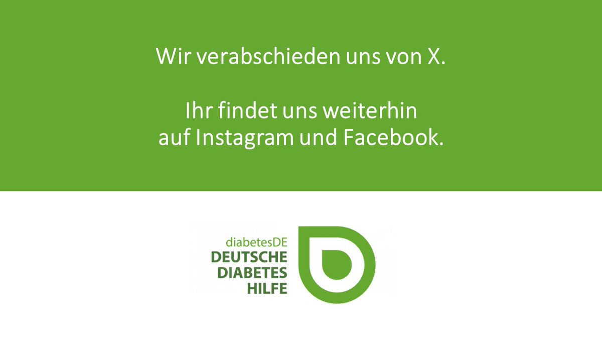Wir verabschieden uns von X. Vielen Dank für eure Unterstützung und Interaktionen! 
Für aktuelle Infos und Wissenswertes rund um Diabetes folgt uns weiterhin auf Instagram (instagram.com/deutschediabet…) und Facebook (facebook.com/diabetesDE).
