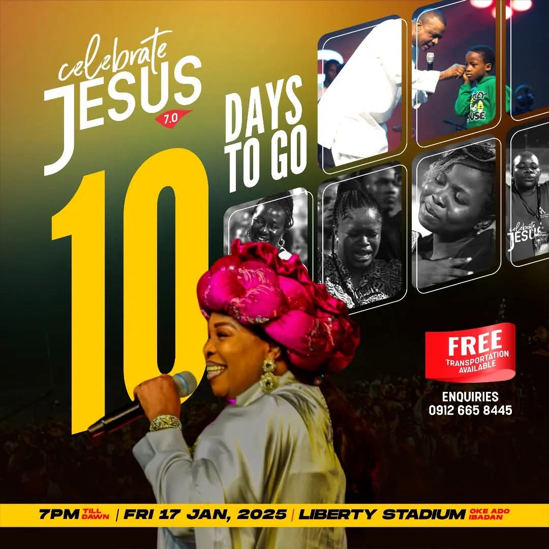 VictorAdeyemi's tweet photo. 10 days to go! 🔥 
The anticipation is building as we draw closer to Celebrate Jesus 7.0. 

Get ready for a life-changing encounter with God’s presence. Don’t come alone—invite someone to share in this incredible experience! 🙌✨ 

#celebratejesus7 #celebratejesuscrusade #victoradeyemiminstries #10DaysToGo #CrusadeCountdown #DivineEncounter"