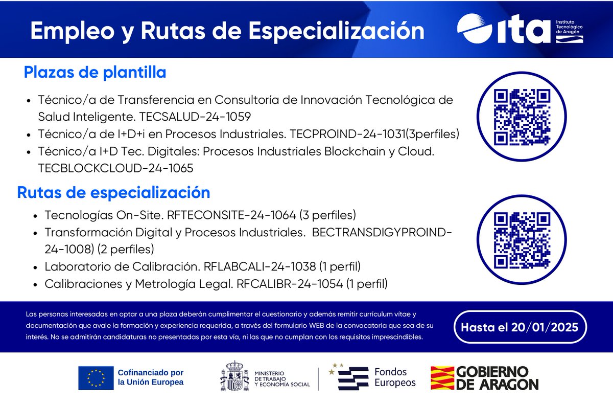 #empleoITA
‼️Comenzamos 2025 con nuevas ofertas de #Empleo 

Tienes toda la información aquí 👇
ita.es/ita/unete/