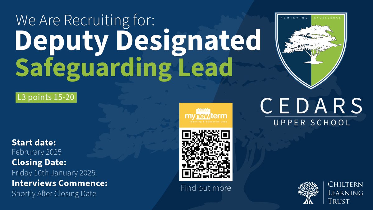 We have two exciting opportunities to join our school! Please follow the links or scan the QR codes:
Senior Administrator: mynewterm.com/jobs/137462/ED…
DDSL - Safguarding: mynewterm.com/jobs/137462/ED…

<a href="/ChilternLT/">Chiltern Learning Trust</a> <a href="/mjpGibbs/">Mark Gibbs</a> <a href="/Umara1Qureshi/">Umara</a> <a href="/mynewterm/">MyNewTerm</a>