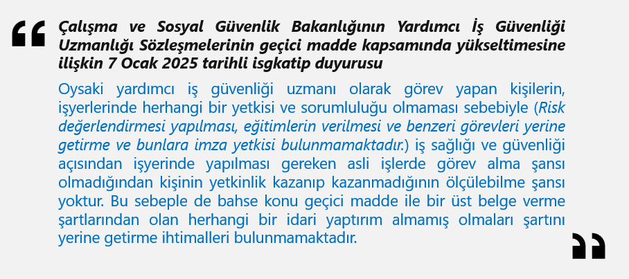 Bu duyuruyla çok tehlikeli sınıfta yardımcı c sınıfı olarak atanan uzmanların yükselme şansını kapatılmıştır.
#isgTurkiye #İşGüvenliği #İSG #İşSağlığı #MeslekiHaklar #İSGKatip #ÇalışmaHayatı #İşGüvenliğiUzmanı #CSınıfı #isgsesiniduyur #BaşkaBahara