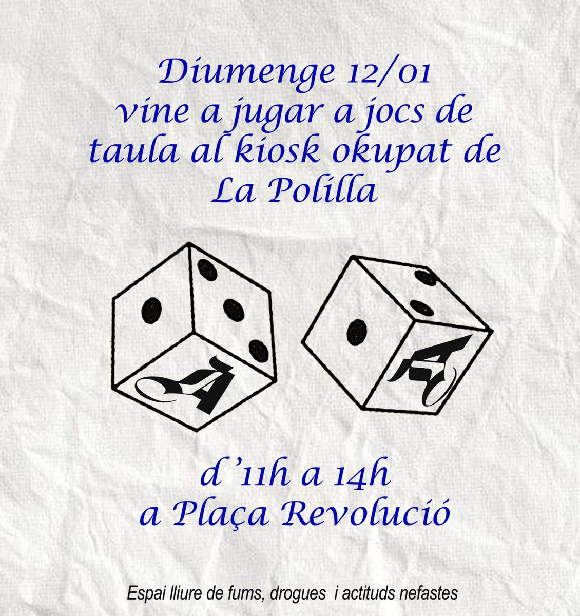 distrilapolilla's tweet photo. 🦋Aquest diumenge Jocs de Taula!
Us esperem amb fanzines i infusions.
Veniu a fer caliu!
A terra els murs💥 https://t.co/Sx5RCzN9Zq