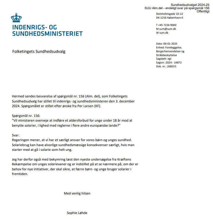 Kræftens Bekæmpelse (@cancer_dk) on Twitter photo 18-års aldersgrænse for brug af solarie som i de fleste EU-lande?🥵 Fremragende idé, <a href="/PerLarsenC/">Per Larsen</a> 👏
En aldersgrænse vil betyde færre tilfælde af modermærkekræft. Hvad er det egentlig, vi venter på?
Læs undersøgelsen <a href="/sophieloehde/">Sophie Løhde</a> nævner 👇
cancer.dk/nyheder-og-for…
#sundpol 18-års aldersgrænse for brug af solarie som i de fleste EU-lande?🥵 Fremragende idé, <a href="/PerLarsenC/">Per Larsen</a> 👏
En aldersgrænse vil betyde færre tilfælde af modermærkekræft. Hvad er det egentlig, vi venter på?
Læs undersøgelsen <a href="/sophieloehde/">Sophie Løhde</a> nævner 👇
cancer.dk/nyheder-og-for…
#sundpol