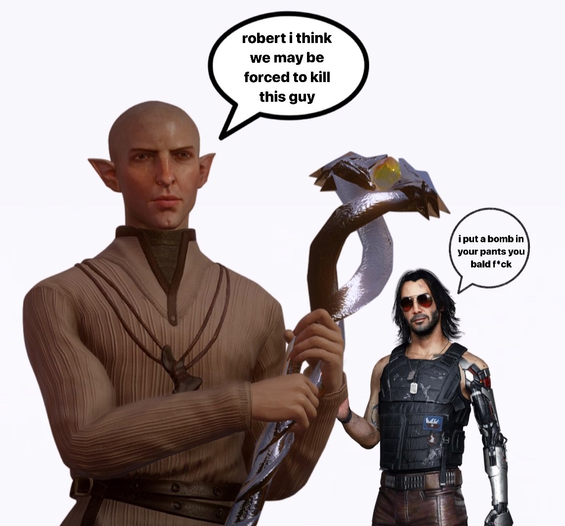 themagejellie's tweet photo. i’ve grown increasingly attached to the au  of solas and johnny being stuck in the same 🧠 and having eternal construct beef https://t.co/tmuoz6JL1C