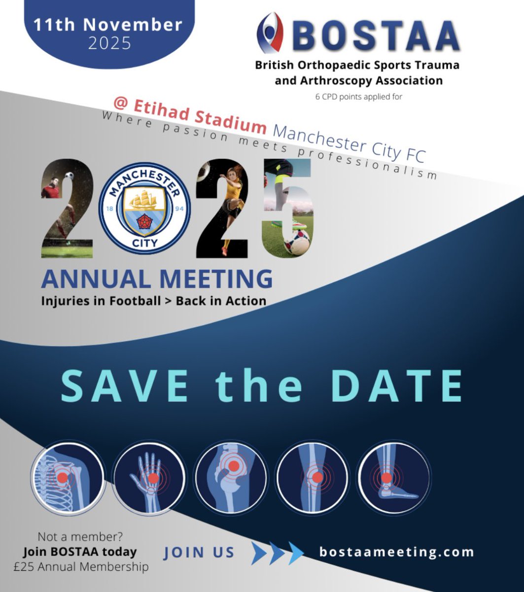 BOSTAA (@bostaa_uk) on Twitter photo Back in action, save the date for our 2025 meeting being held at the Eithad Stadium in Manchester. We look forward to seeing you there ⚽️ #BOSTAA2025 #BOSTAA25 <a href="/bjjeditor/">Prof Fares Haddad</a> <a href="/DeiaryKader/">Professor Deiary Kader (Medical Doctor)</a> <a href="/drneiljain/">drneiljain</a> <a href="/SAnand65/">Sanjeev Anand</a> <a href="/KidsKneeConf/">Kids Knee Conference</a> <a href="/iafzal1/">Irrum Afzal</a> <a href="/medxevents/">Jai Mistry</a> <a href="/BritOrthopaedic/">BOA</a> <a href="/bota_uk/">BOTA</a> <a href="/BOMSA_UK/">British Orthopaedic Medical Students Association</a> Back in action, save the date for our 2025 meeting being held at the Eithad Stadium in Manchester. We look forward to seeing you there ⚽️ #BOSTAA2025 #BOSTAA25 <a href="/bjjeditor/">Prof Fares Haddad</a> <a href="/DeiaryKader/">Professor Deiary Kader (Medical Doctor)</a> <a href="/drneiljain/">drneiljain</a> <a href="/SAnand65/">Sanjeev Anand</a> <a href="/KidsKneeConf/">Kids Knee Conference</a> <a href="/iafzal1/">Irrum Afzal</a> <a href="/medxevents/">Jai Mistry</a> <a href="/BritOrthopaedic/">BOA</a> <a href="/bota_uk/">BOTA</a> <a href="/BOMSA_UK/">British Orthopaedic Medical Students Association</a>