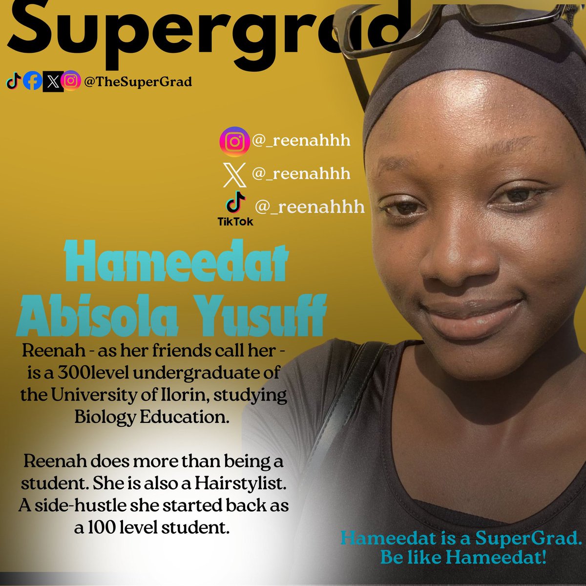 thesupergrad's tweet photo. Meet @_reenahhh, a 300L student of the university of Ilorin. And she's a #SuperGrad! https://t.co/2t2u05HBvb
