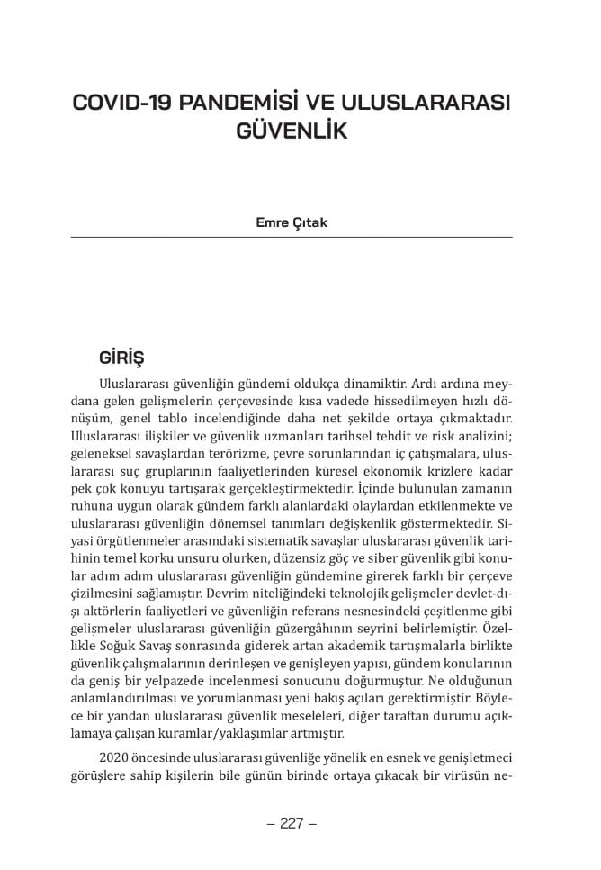 HititIR's tweet photo. Ögretim üyemiz Doç. Dr. Emre Çıtak'ın "Covid-19 Pandemisi ve Uluslararası Güvenlik" başlıklı makalesi Doç. Dr. Fulya Köksoy'un "Alaca Karanlık Kuşağı: Covid-19 Pandemi Dönemi" adlı eserde yayınlanmıştır. #HititIR https://t.co/pqc9TGwAMA