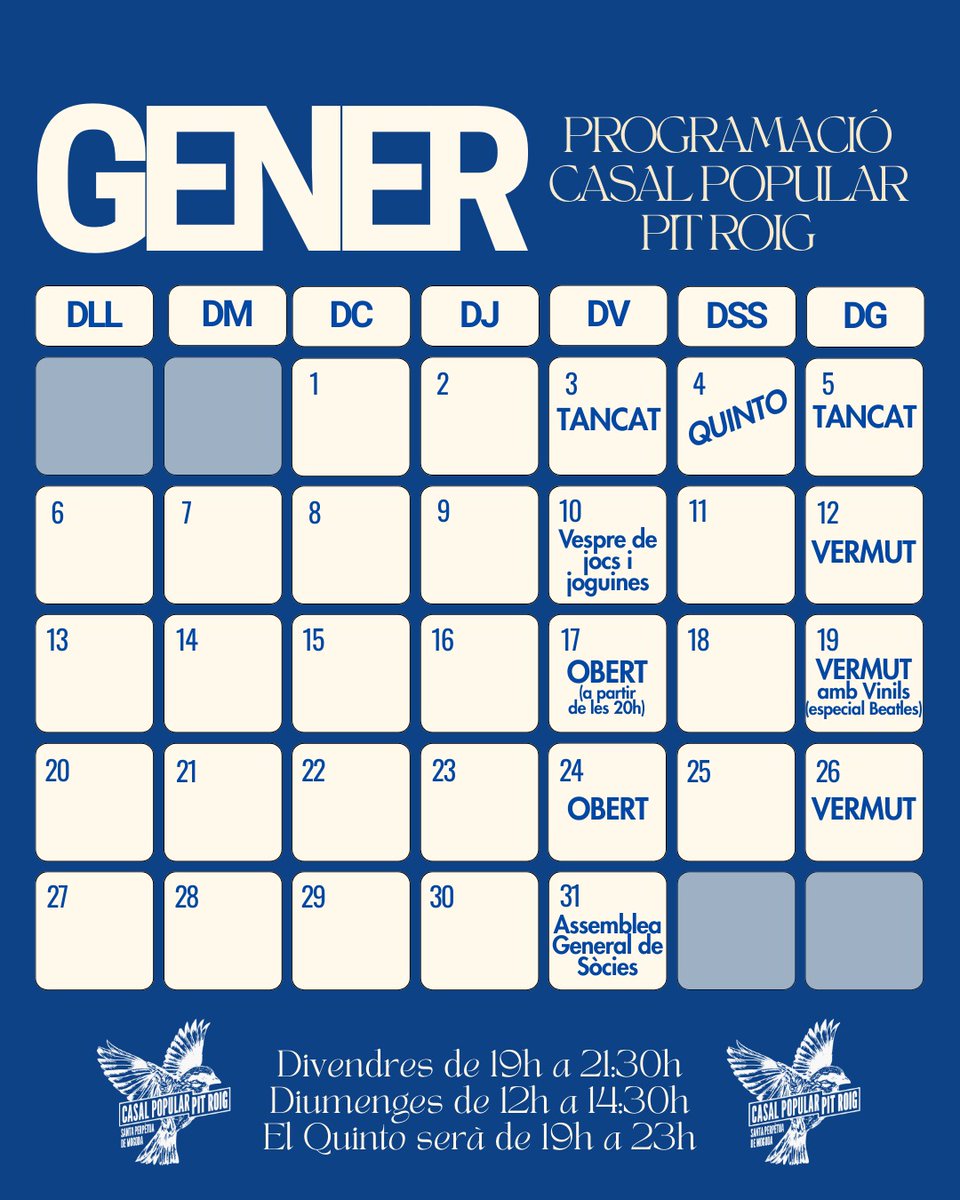 El calendari d'aquest mes!