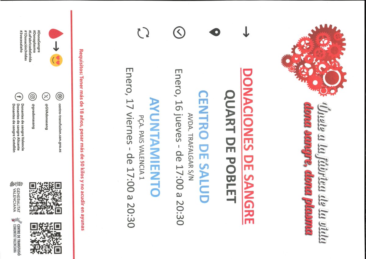 Empezamos con la primera donación de sangre del año 2025!!
El jueves 16 de enero el centro de salud de 17.00 a 20.30 horas.
El viernes 17 de enero en el ayuntamiento de 17.00 a 20.30 horas.