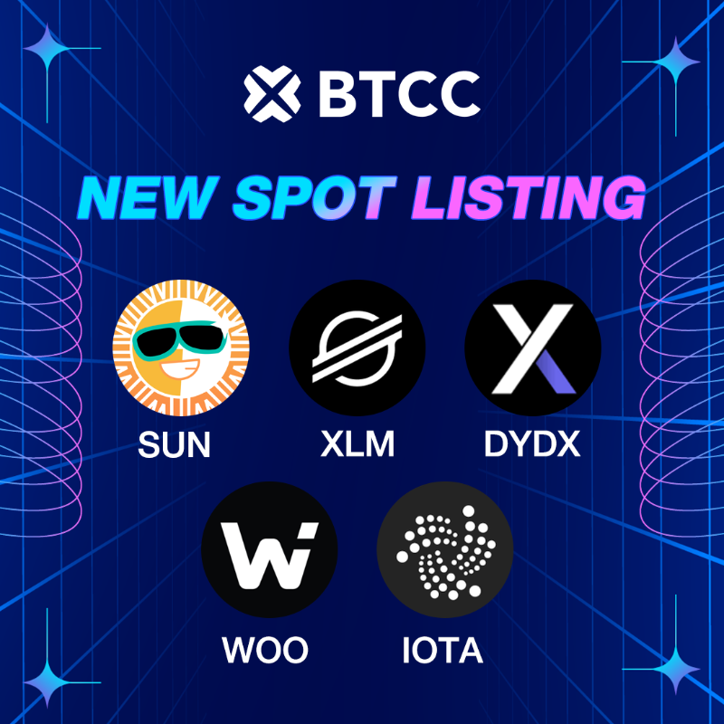 BTCCexchange's tweet photo. ✨ NEW SPOT LISTINGS ✨

$SUN | $XLM | $DYDX | $WOO | #IOTA

Trade now ⤵