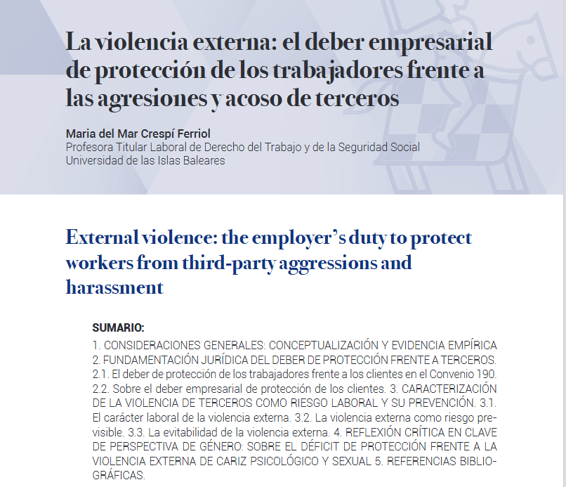 📚Durante las fiestas se ha publicado en la Revista Trabajo y Empresa mi artículo sobre la responsabilidad empresarial de prevenir las agresiones de clientes, pacientes o alumnos hacia los trabajadores.
Es gratuito y de acceso abierto:
trabajoyempresa.tirant.com/index.php/tye/…