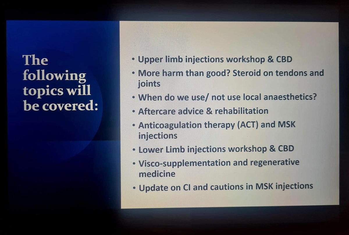 sommcourses's tweet photo. 🚨Injection Therapy CPD day- Sat 1 Feb 2025. St George's, LONDON 🚨

Have you had any CPD/ updates in MSK injection therapy recently? 

Need a gold standard one-stop shop to  refresh your anatomy & practical skills in MSK injection, and learn current and new concepts?

Our next popular IT CPD day will be on Sat 1 Feb 2025 at St George's Hospital, London.

Come & join us. For futher info & booking: https://t.co/yOlIo06VFO
