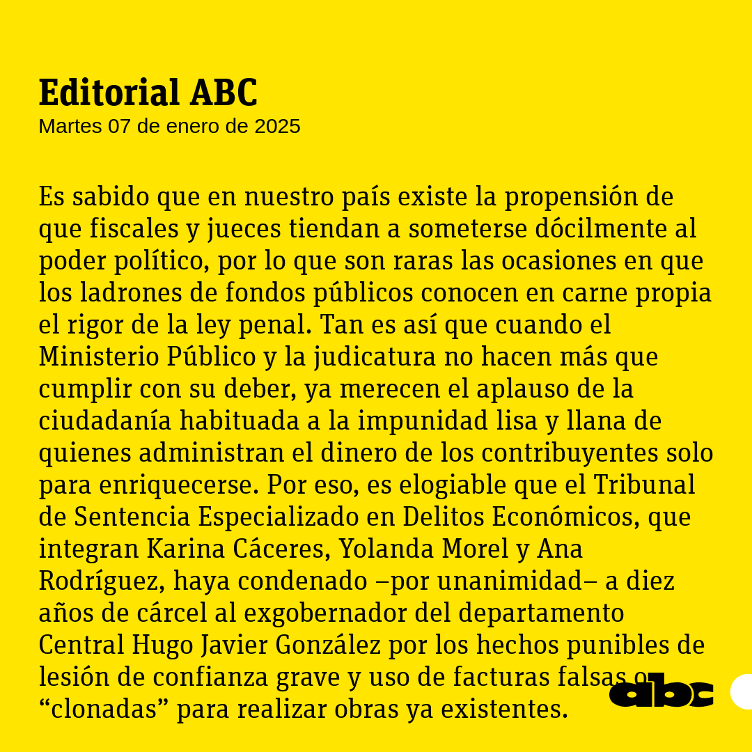#EditorialABC | "Valiente fallo judicial de juezas en el caso de Hugo Javier".

Leé más: abc.com.py/edicion-impres…

🔴Canal de WhatsApp: whatsapp.com/channel/0029Va…